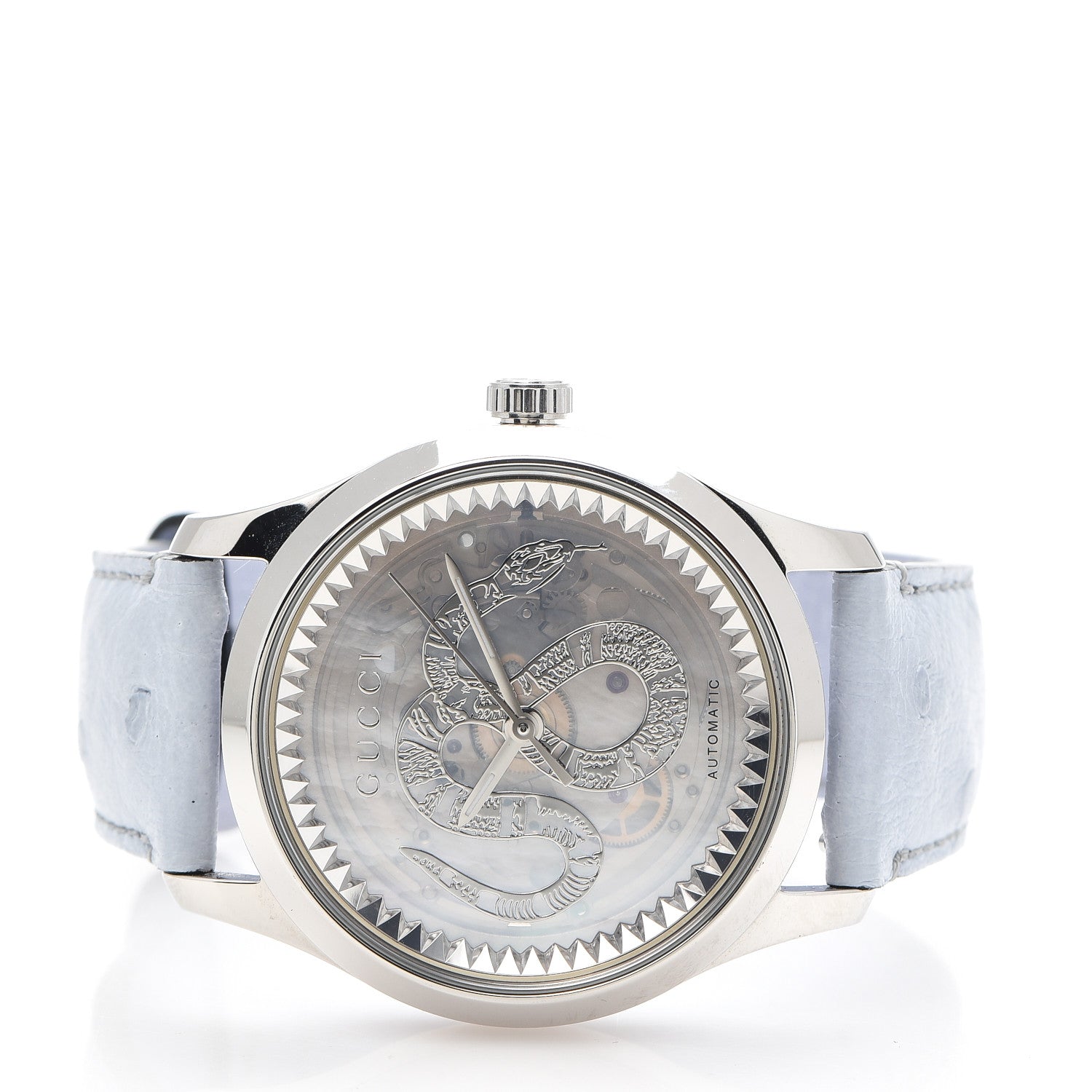 Gucci Stainless Steel Ostrich Blue Mother of Pearl 38mm G-Timeless Snake Automatic Watch 3 of 8