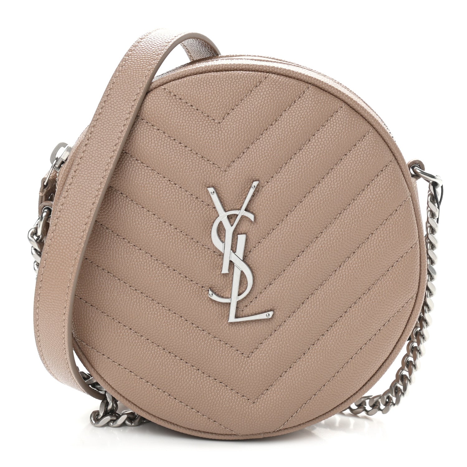 Saint Laurent Grain De Poudre Matelasse Chevron Quilted Round Vinyle Camera Bag Gold Sand 1 of 7