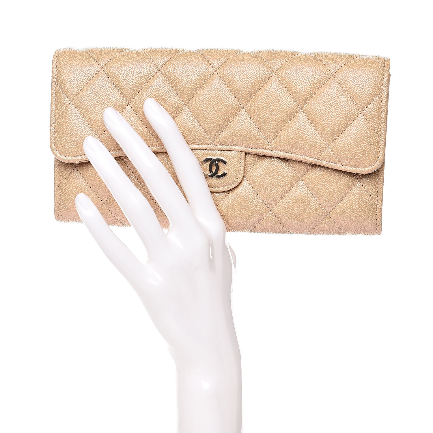 Chanel Iridescent Caviar Quilted Long Flap Wallet Beige 2 of 11