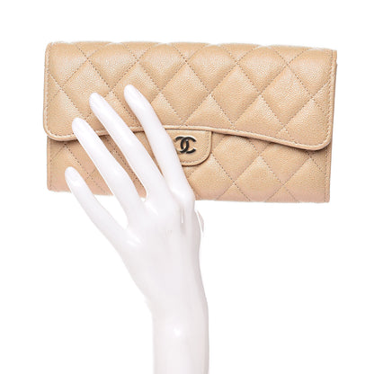 Chanel Iridescent Caviar Quilted Long Flap Wallet Beige 2 of 11