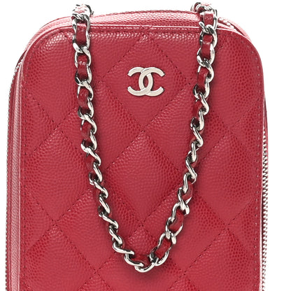Chanel Caviar Quilted Phone Holder Wallet On Chain WOC Red 8 of 10