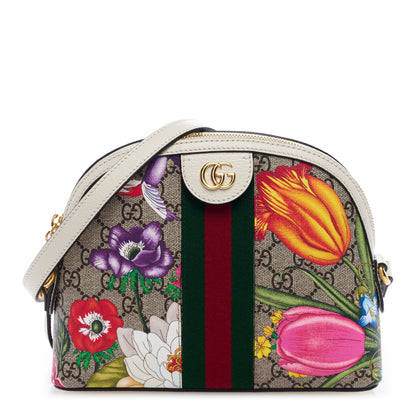 Gucci GG Supreme Monogram Flora Web GG Small Ophidia Dome Shoulder Bag White 1 of 9