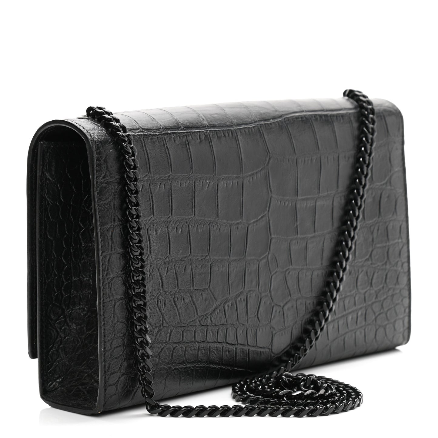 Calfskin Crocodile Embossed Medium Classic Monogram Kate Satchel Black