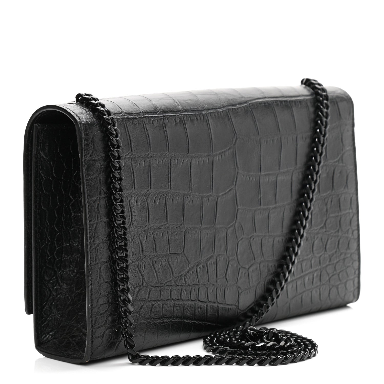 Saint Laurent Calfskin Crocodile Embossed Medium Classic Monogram Kate Satchel Black 2 of 12