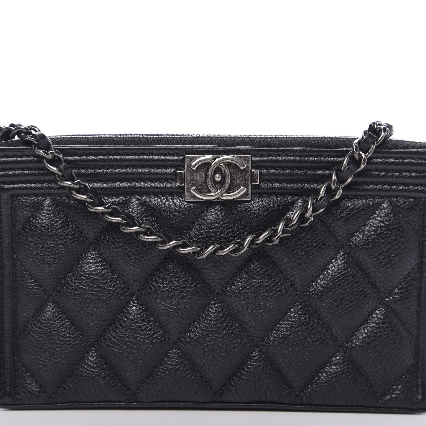 Caviar Quilted Small Boy Clutch With Chain Black