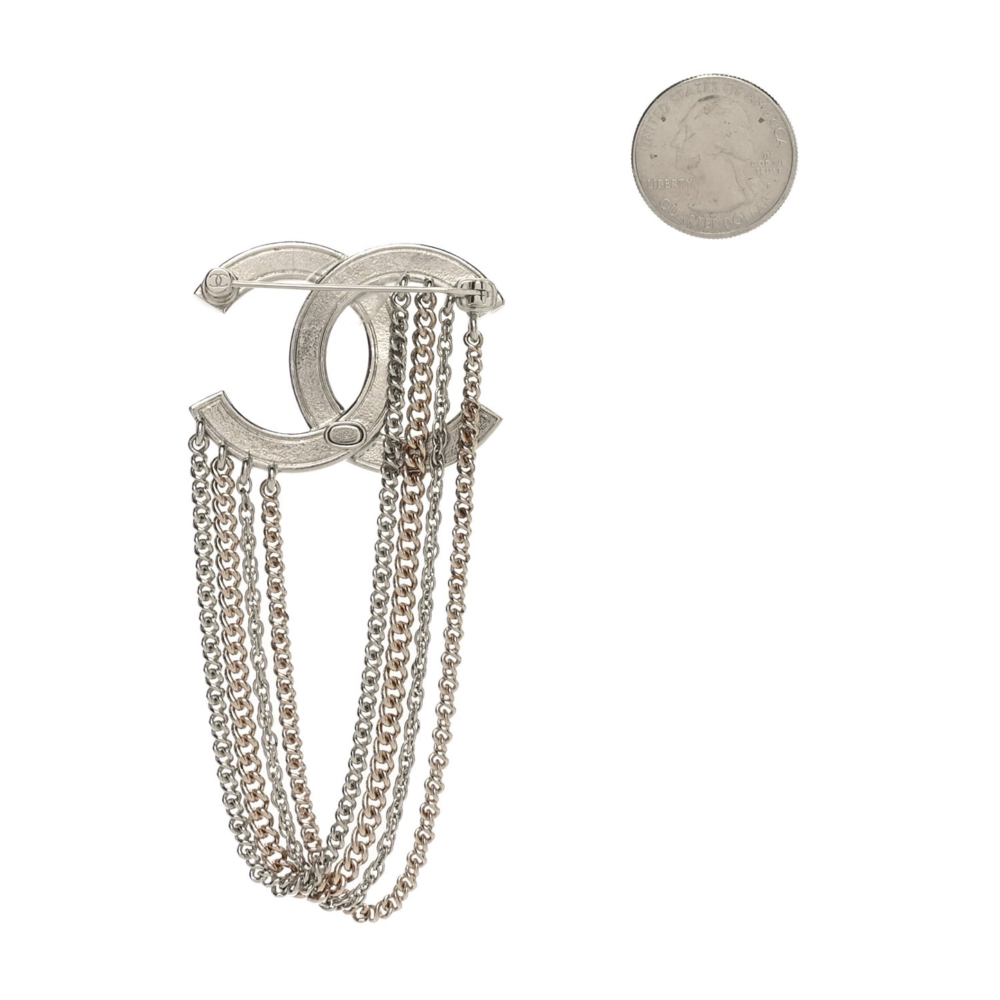 Crystal Multi Strand Chain CC Brooch Silver Gold