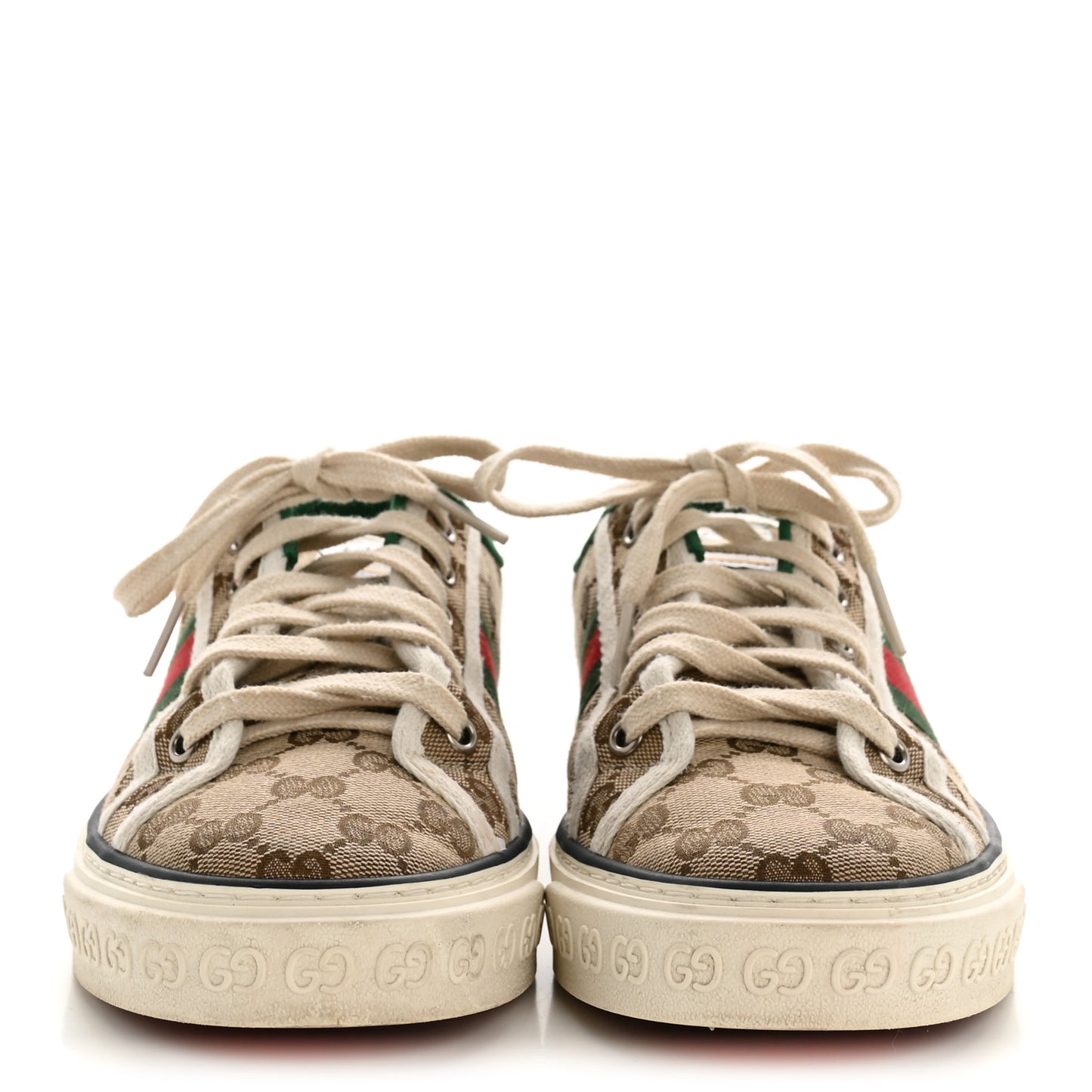 GG Monogram Web Womens 1977 Tennis Sneakers 40.5 Beige Ebony Mystic White