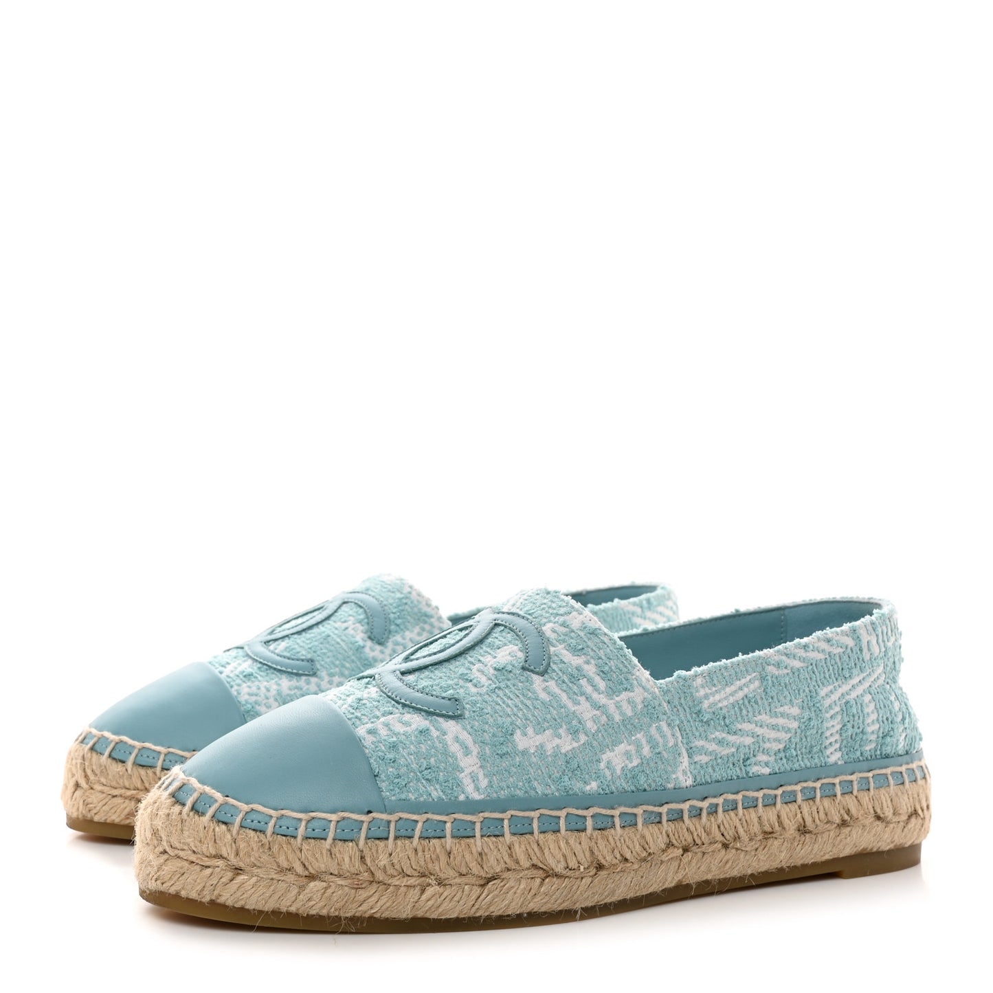 Mixed Fibers Jacquard Lambskin CC Espadrilles 39 Turquoise White