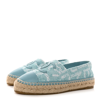 Chanel Mixed Fibers Jacquard Lambskin CC Espadrilles 39 Turquoise White 3 of 9