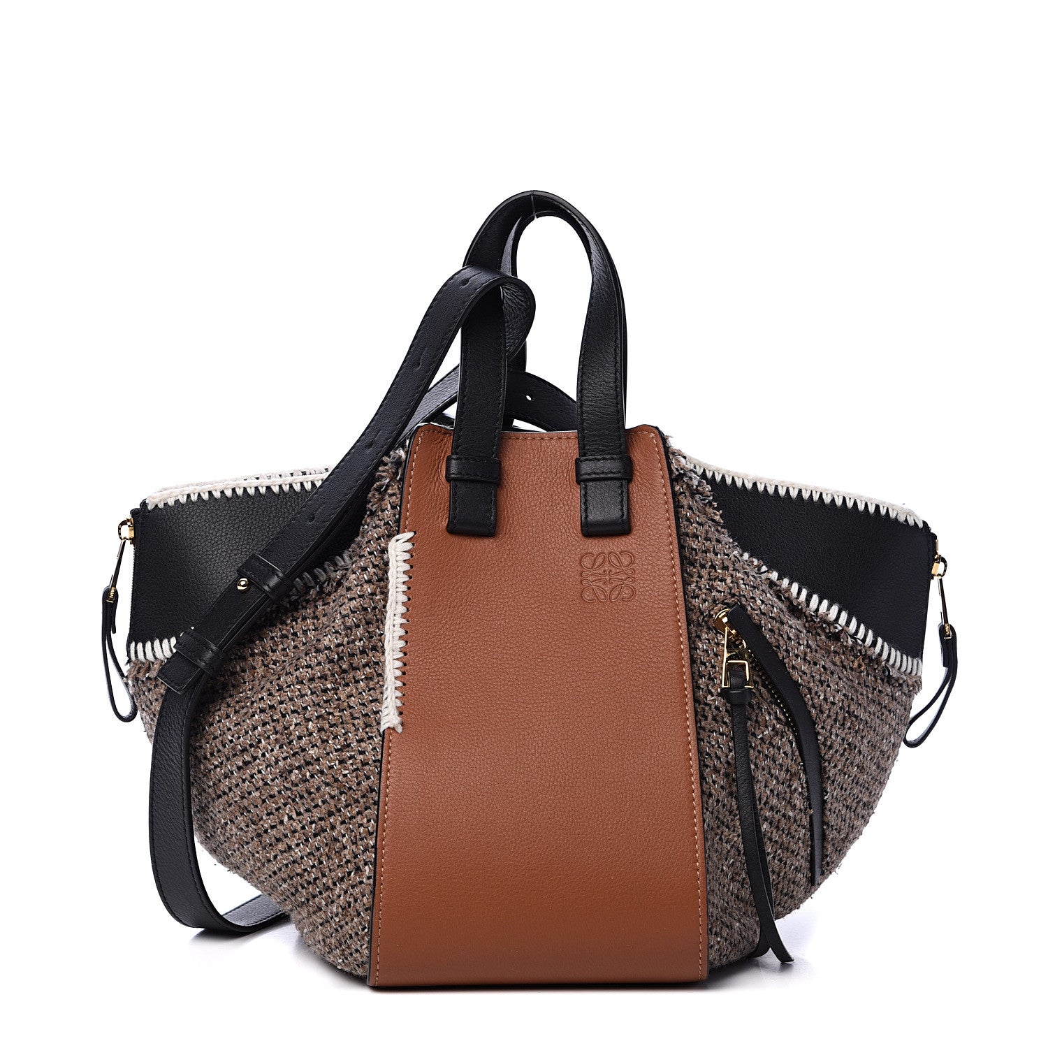Loewe Calfskin Tweed Medium Hammock Shoulder Bag Tan Black 1 of 12