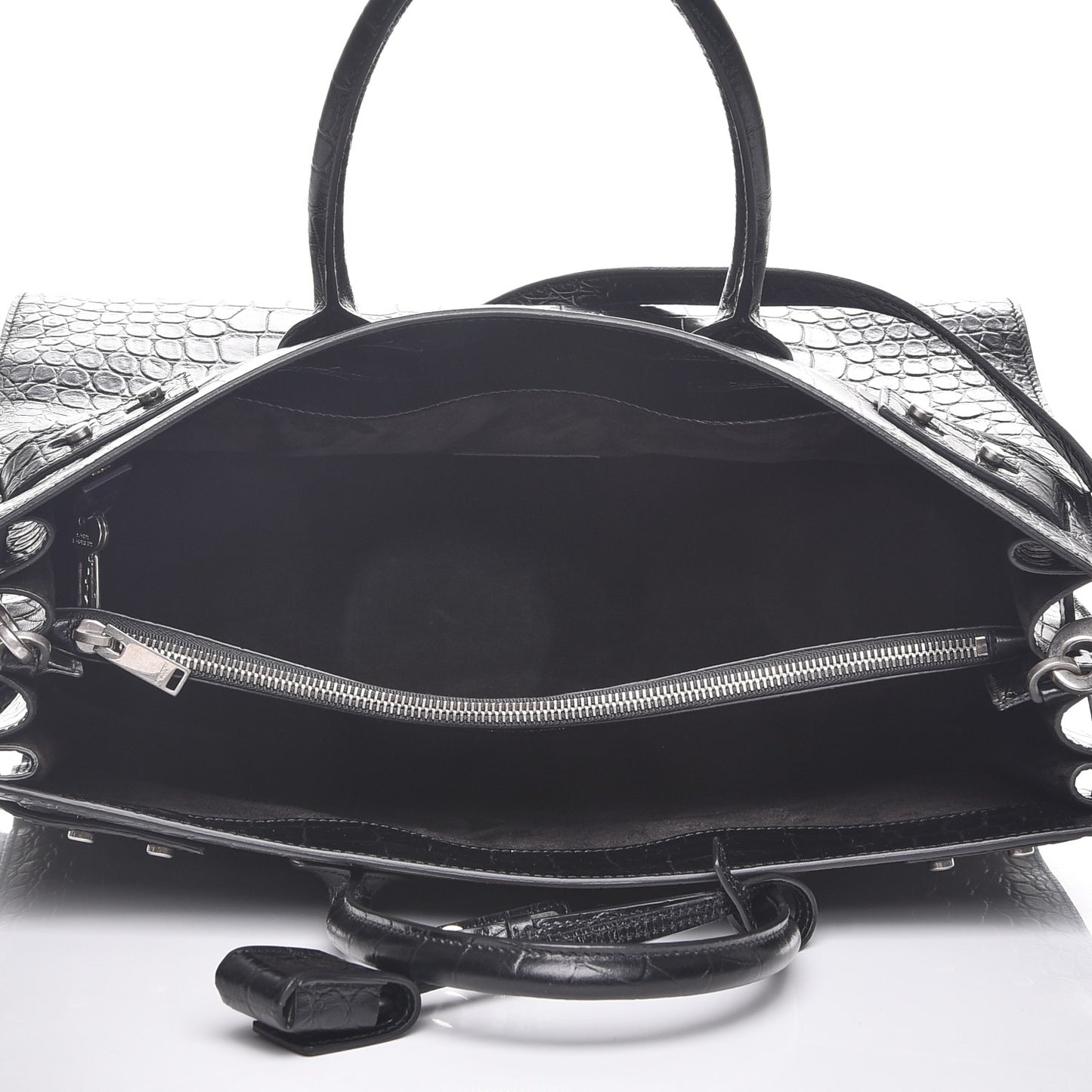 Calfskin Crocodile Embossed Medium Supple Sac de Jour Black