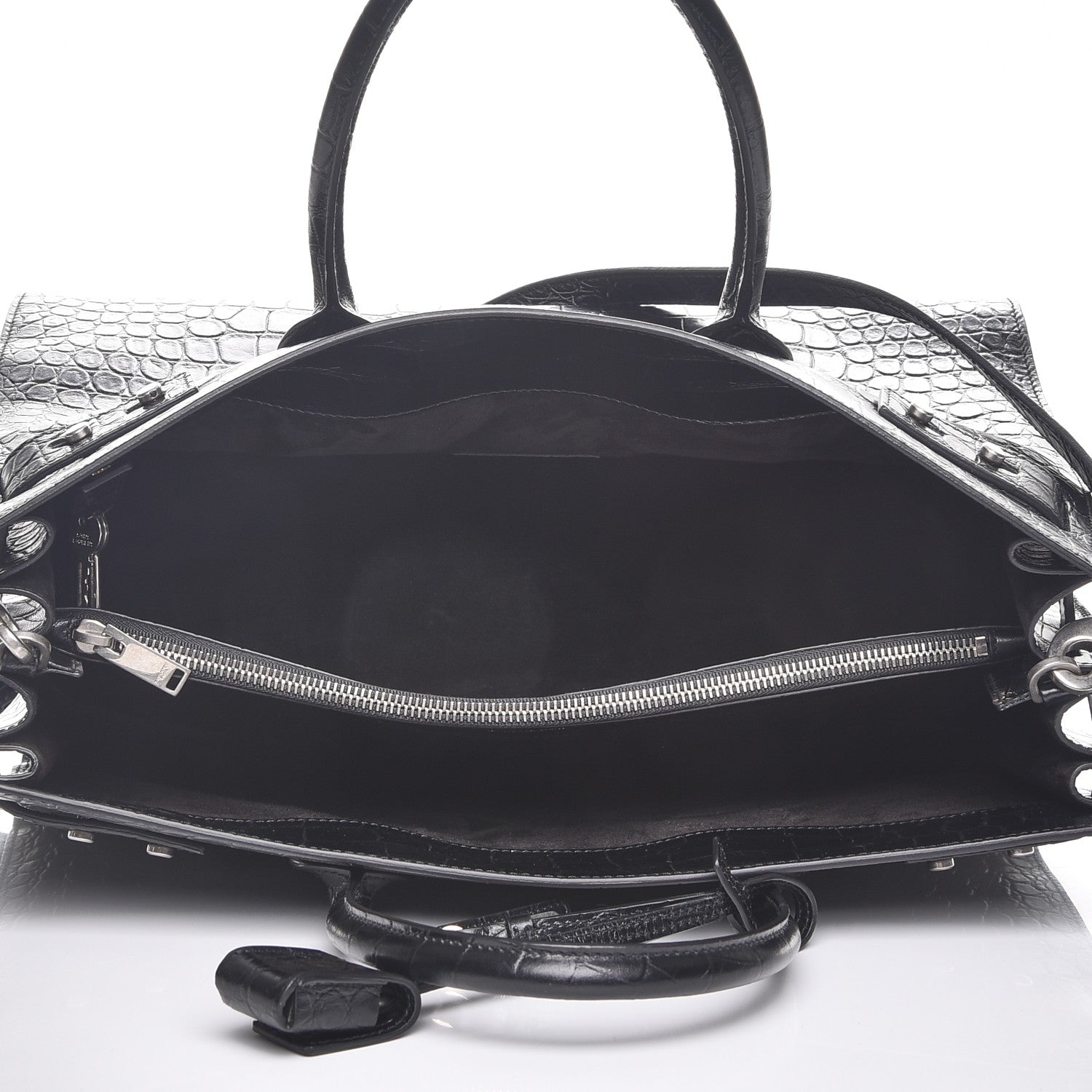Saint Laurent Calfskin Crocodile Embossed Medium Supple Sac de Jour Black 6 of 8
