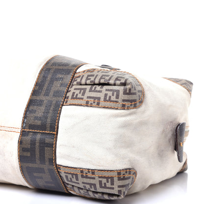 Fendi Canvas Zucca Zucchino Spalmati Mixed Media Boston White Mogano Panna 9 of 14