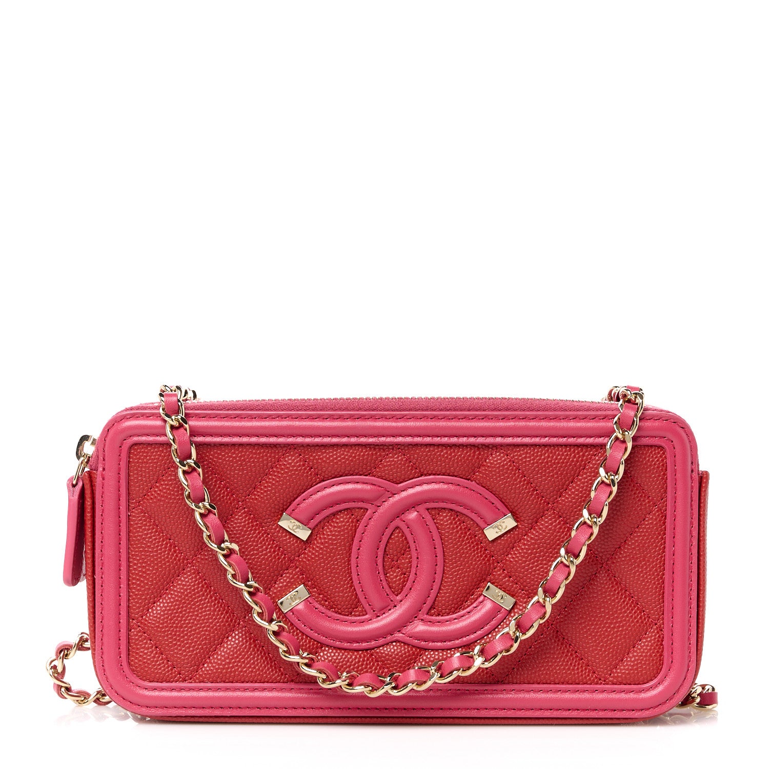 Chanel Caviar Quilted CC Filigree Clutch With Chain Red 1 of 14