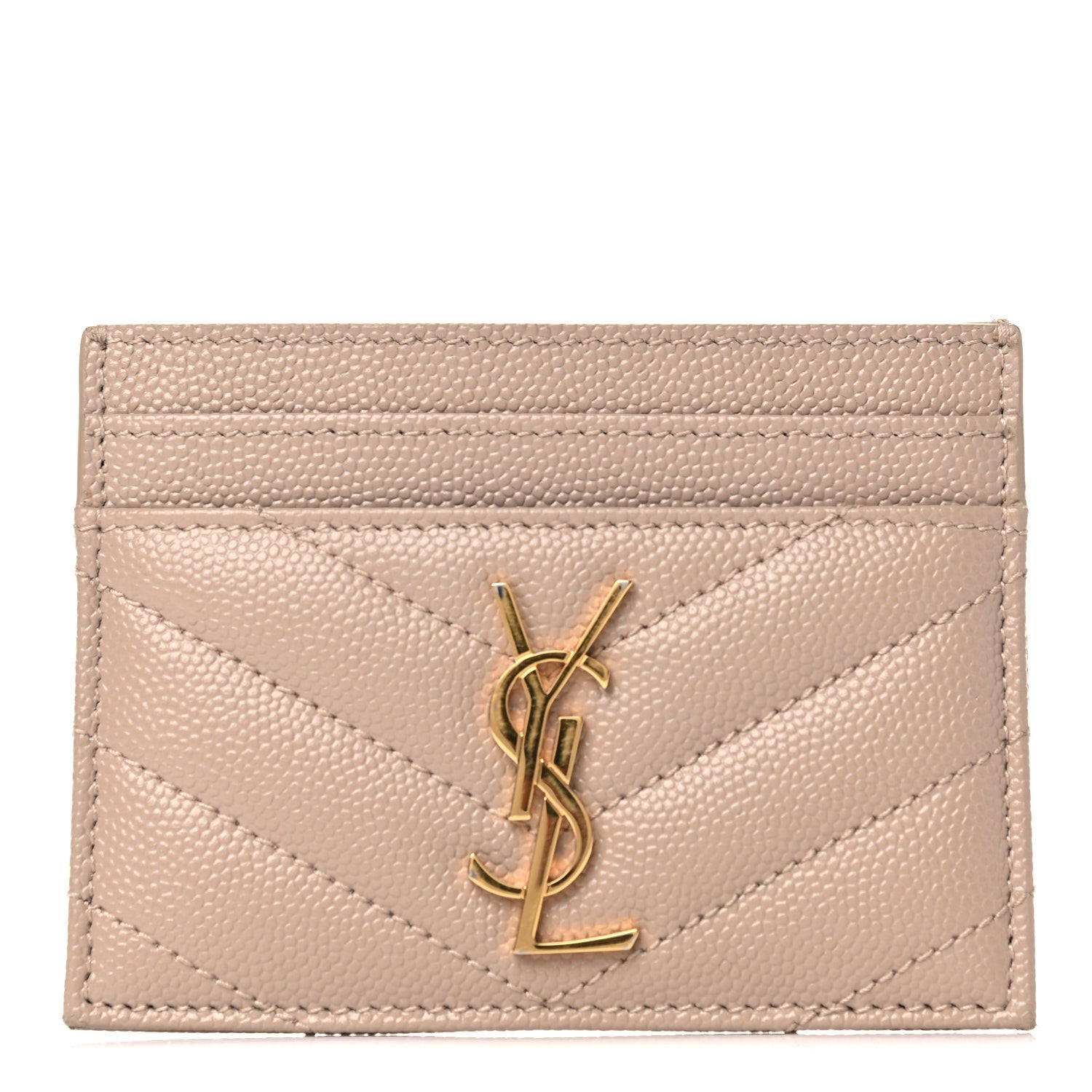 Saint Laurent Grain De Poudre Matelasse Chevron Monogram Credit Card Case Nude Powder 1 of 10