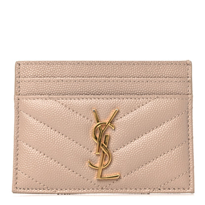 Saint Laurent Grain De Poudre Matelasse Chevron Monogram Credit Card Case Nude Powder 1 of 10