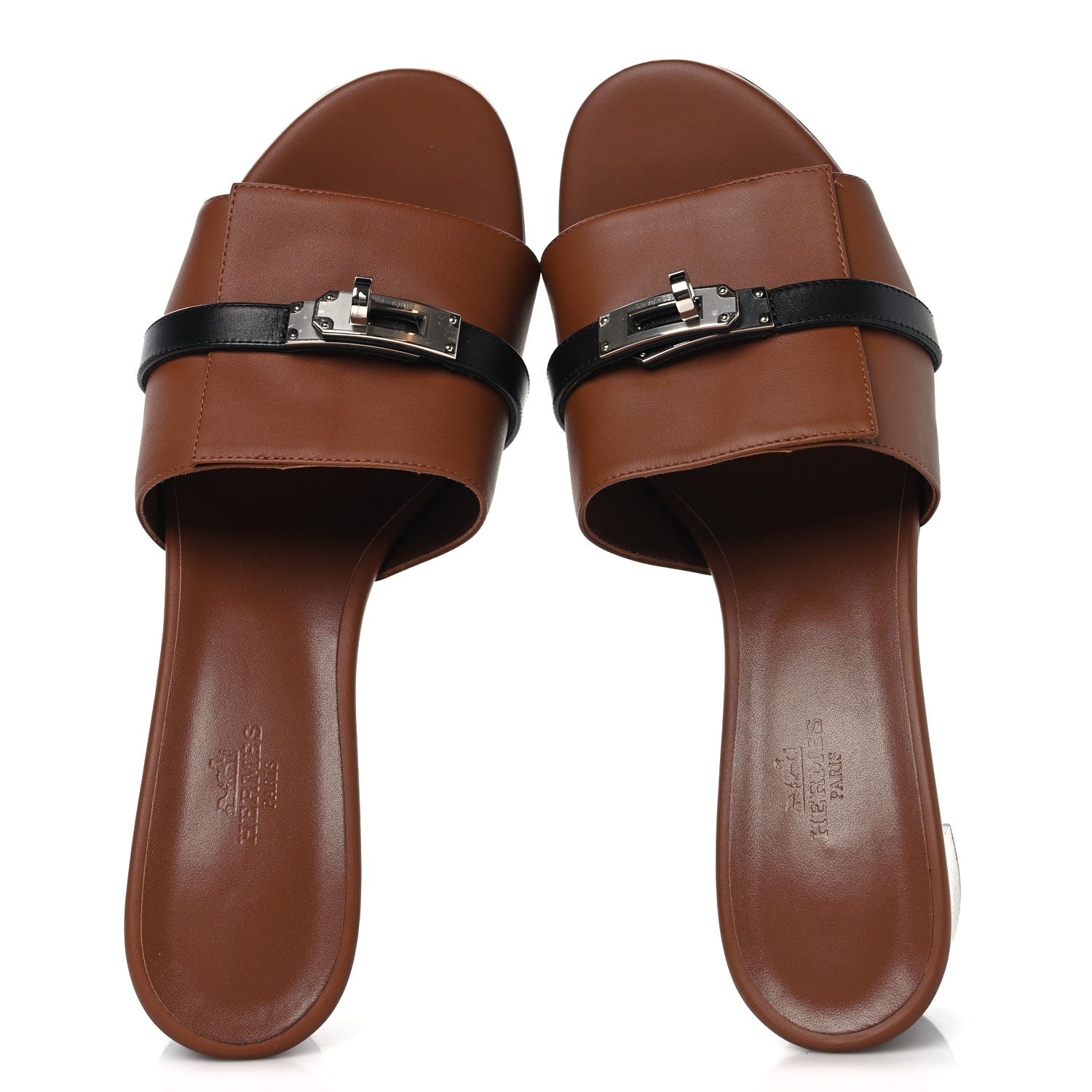 Hermes Calfskin Gigi 50 Sandals 40 Gold Black 2 of 9