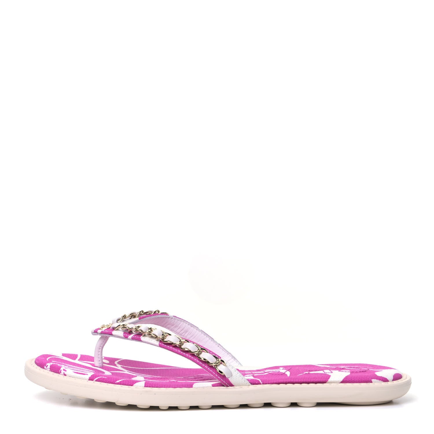Chanel Cotton Lambskin CC Chain Thong Sandals 36 Pink Ecru 1 of 9