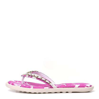 Chanel Cotton Lambskin CC Chain Thong Sandals 36 Pink Ecru 1 of 9