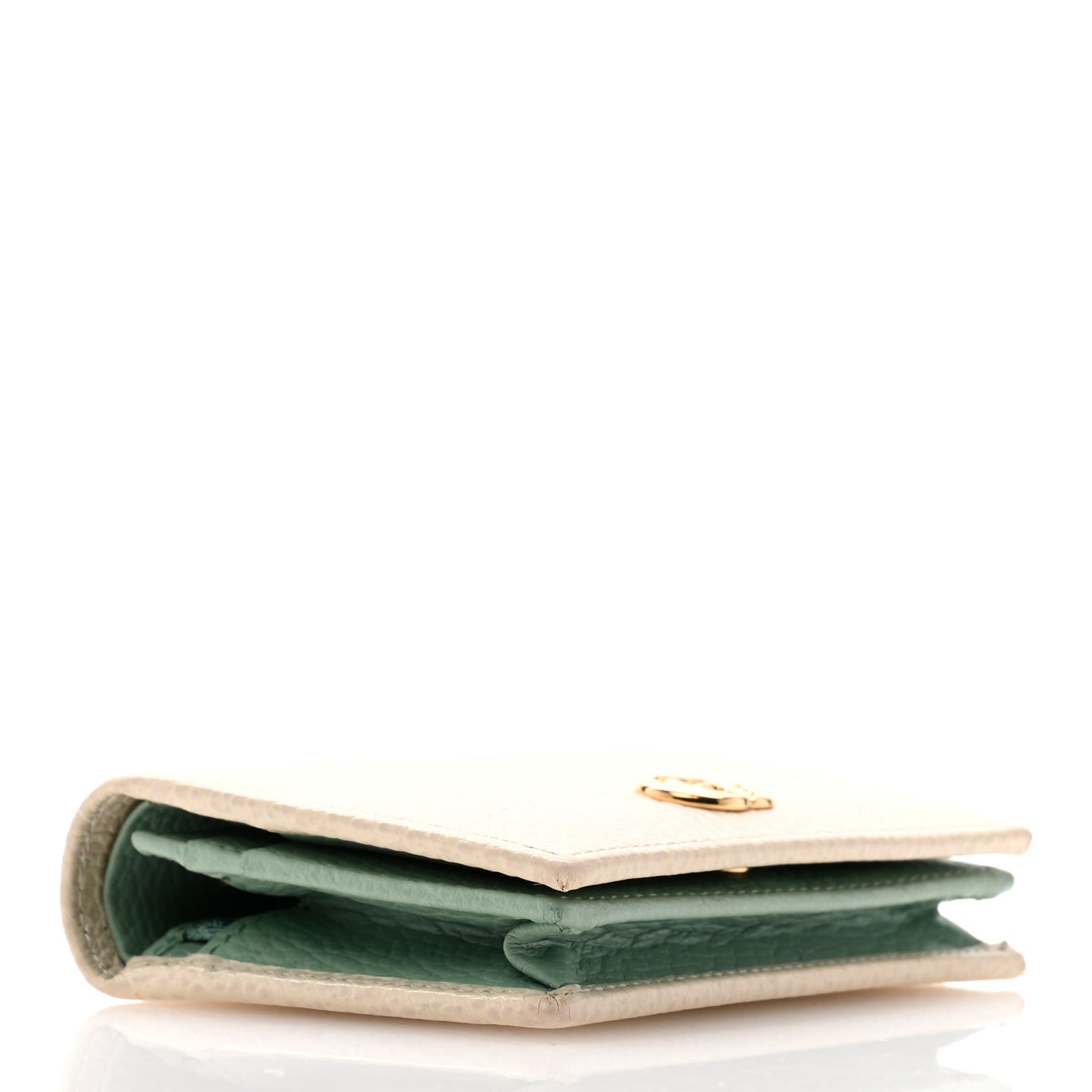 Dollar Calfskin Bi- Color GG Marmont Card Case Oatmeal Light Green