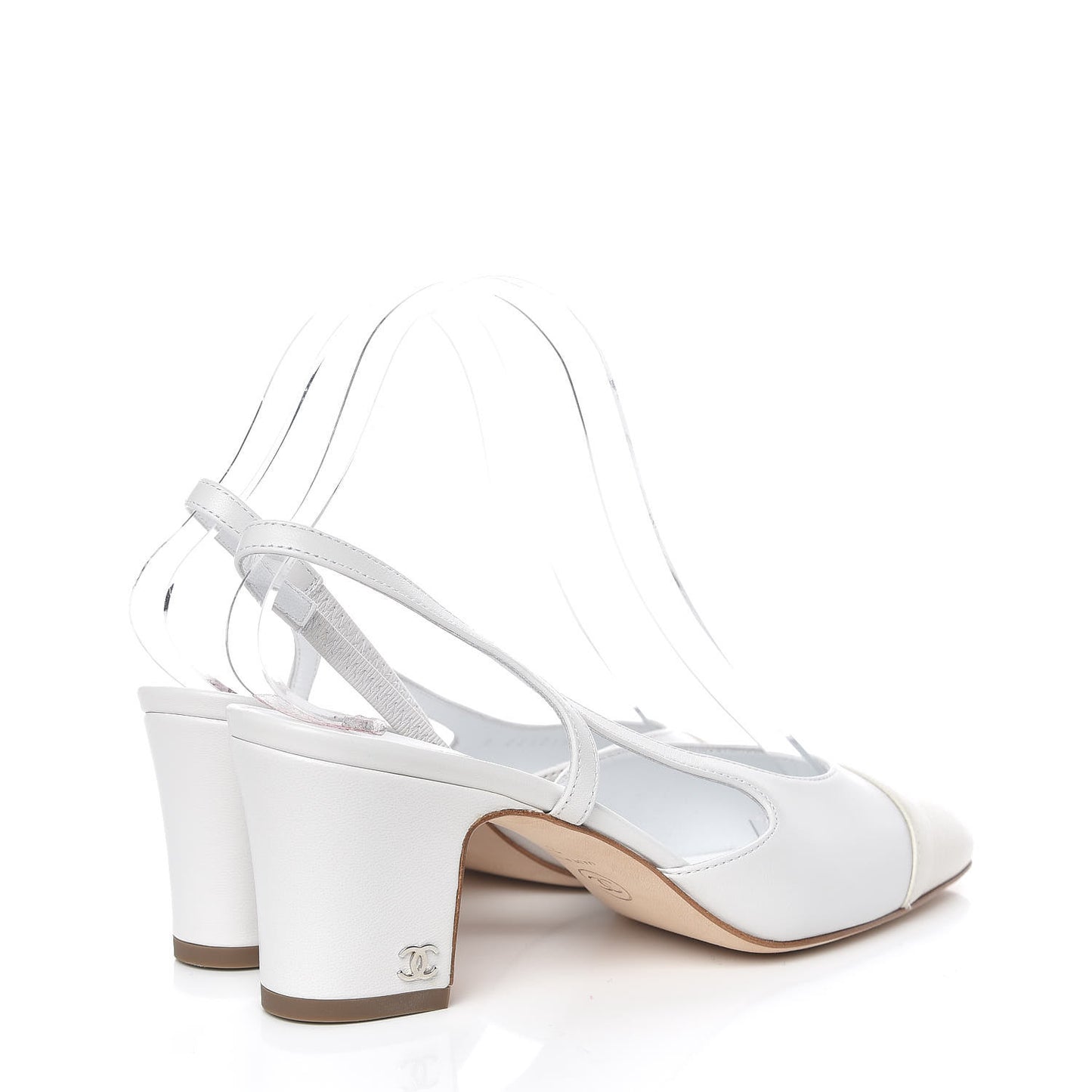 Lambskin Goatskin Cap Toe CC Slingback Sandals 37 White