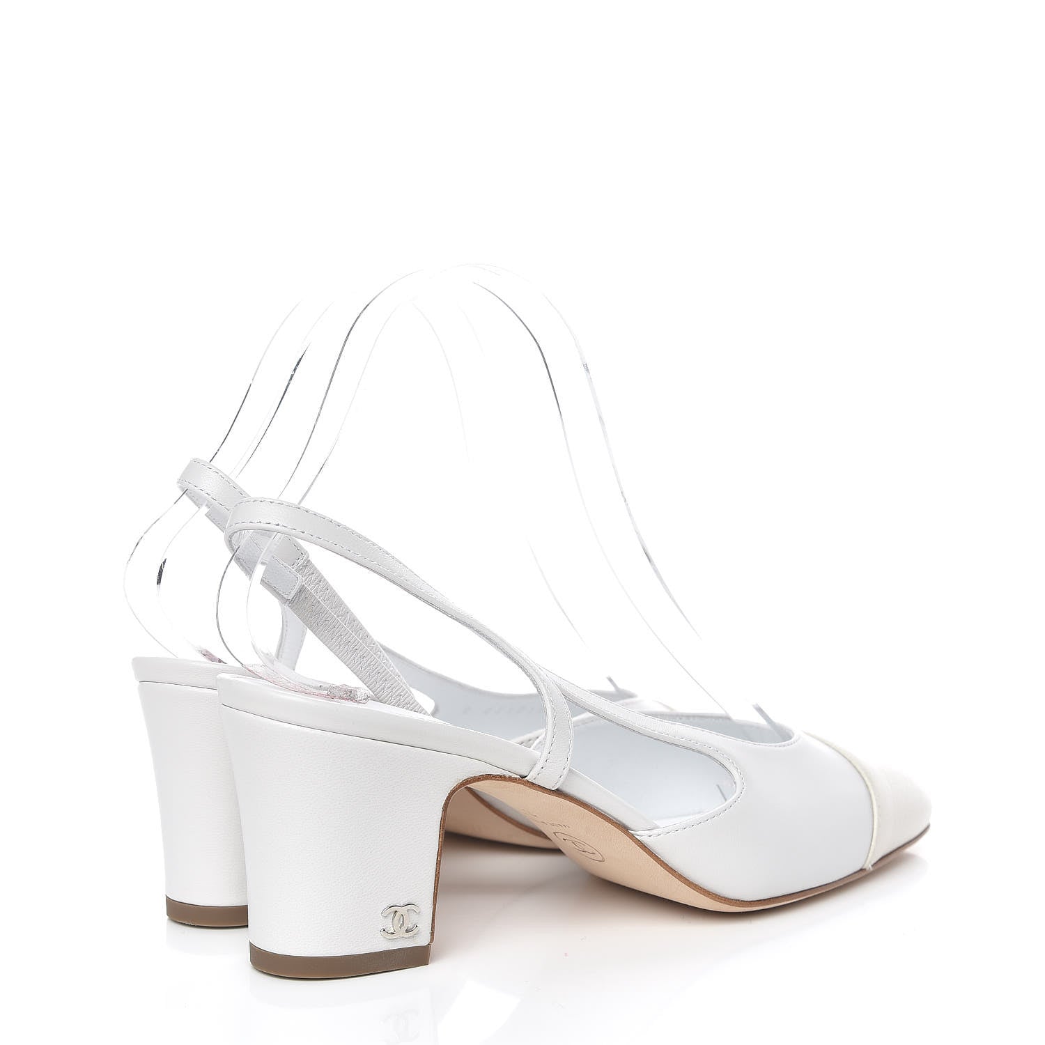 Chanel Lambskin Goatskin Cap Toe CC Slingback Sandals 37 White 4 of 8