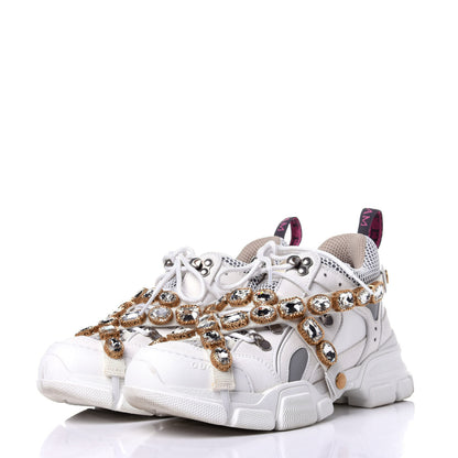 Gucci X SEGA Mesh Calfskin Suede Removable Crystals Womens Flashtrek Sneakers 38.5 Great White 4 of 9