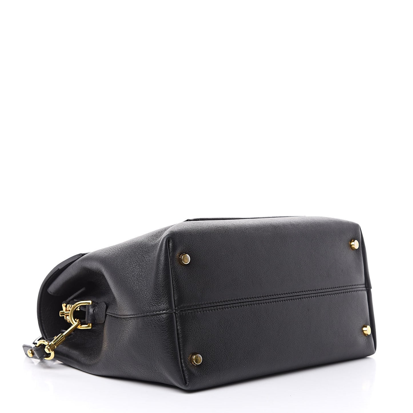 Calfskin Medium Leonica Padlock Satchel Bag Black
