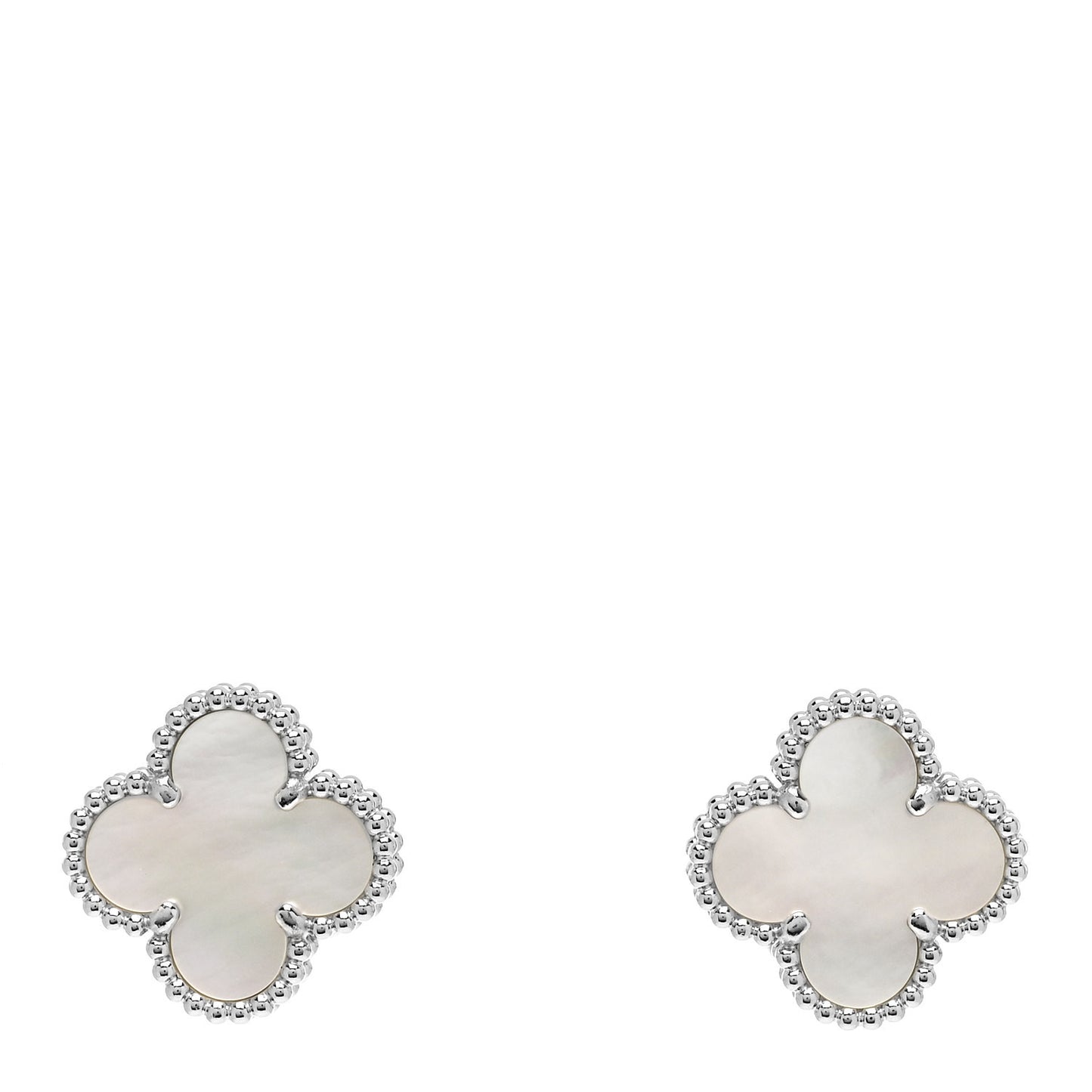 18K White Gold Mother of Pearl Vintage Alhambra Earrings