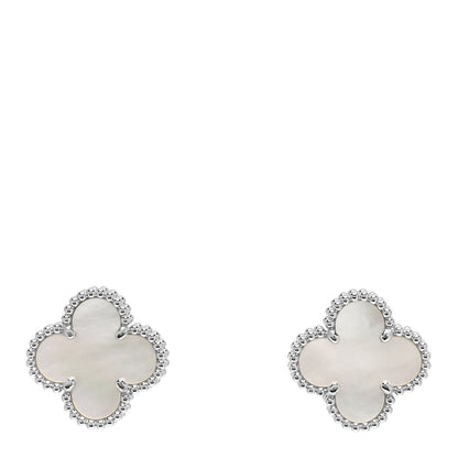 Van Cleef & Arpels 18K White Gold Mother of Pearl Vintage Alhambra Earrings 1 of 5
