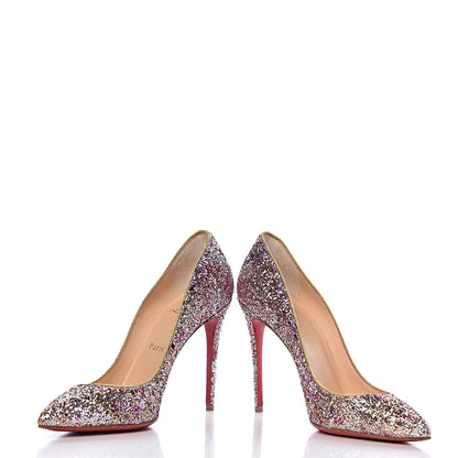 Christian Louboutin Glitter Aqua Ruban Met Pigalle Follies 100 Pumps 36.5 Rosette Gold 5 of 14