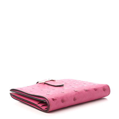Hermes Ostrich Bearn Compact Wallet Fuchsia 4 of 10