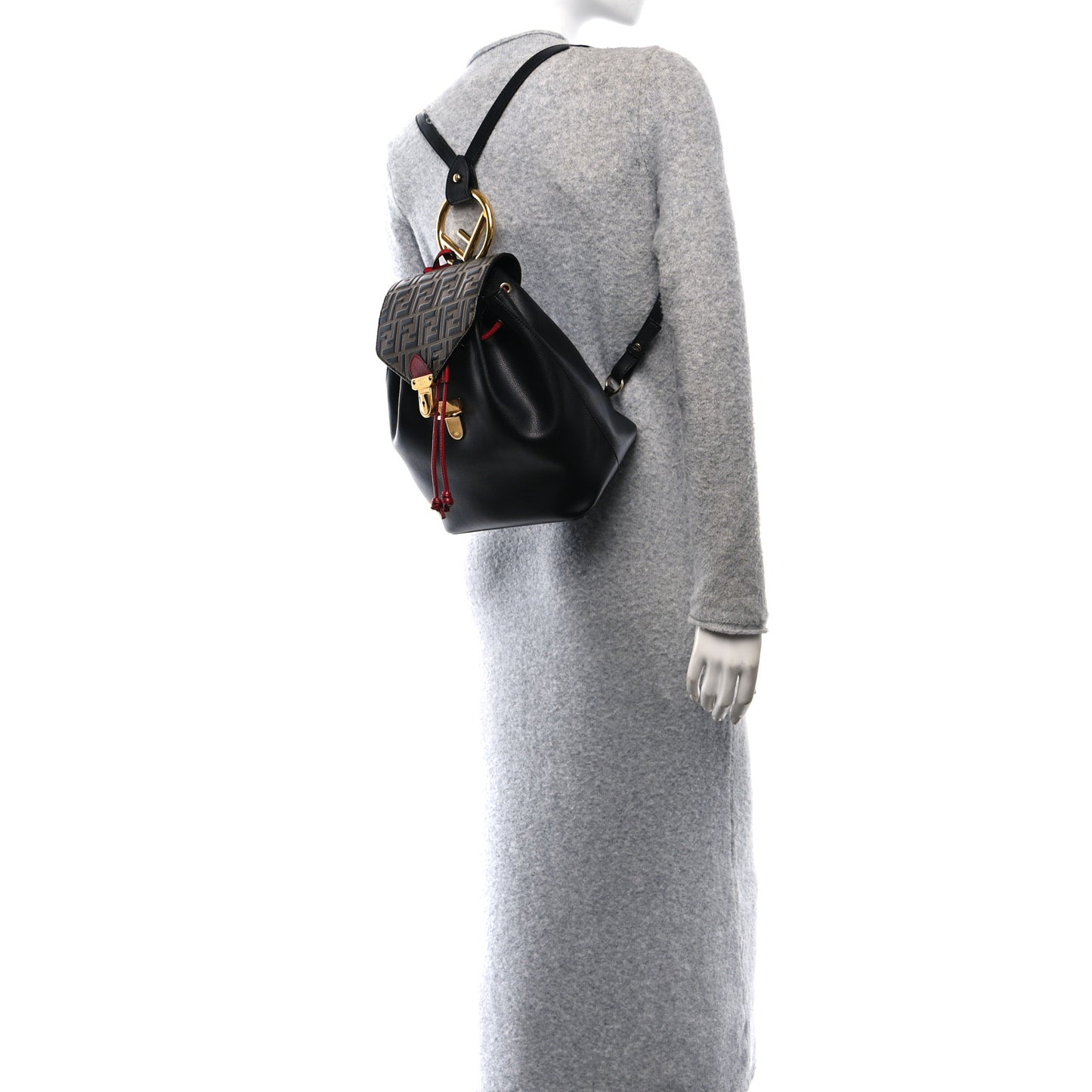 Vitello Cruise Bi-Color FF 1974 Embossed F is Fendi Drawstring Backpack Black Fragola Maya