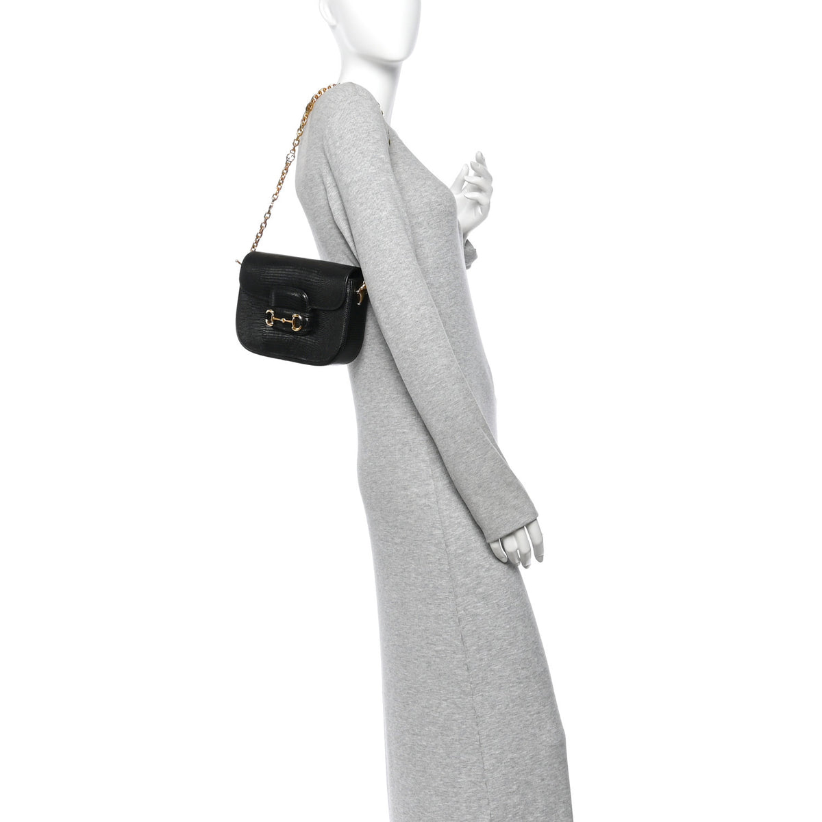 Gucci Lizard Mini Horsebit 1955 Shoulder Bag Black 2 of 11