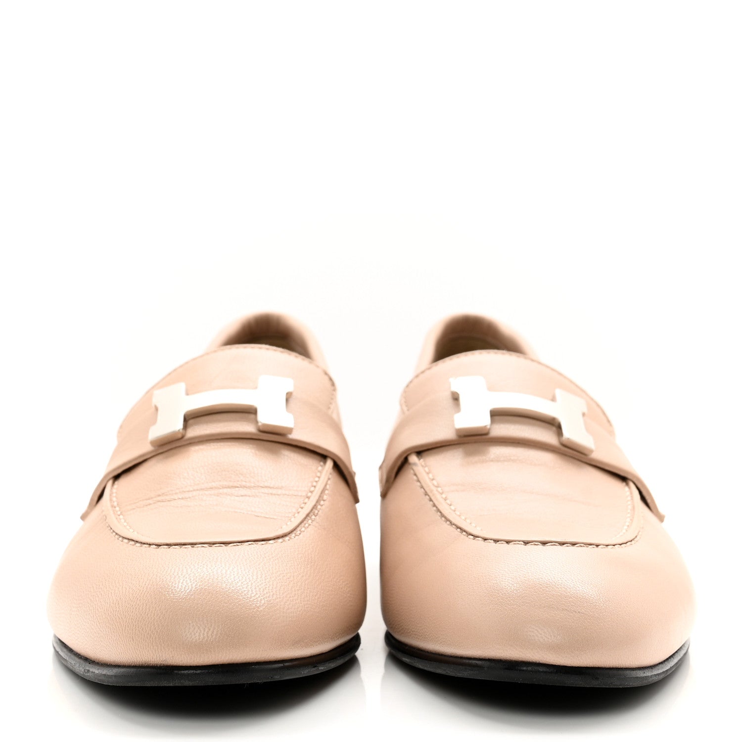 Hermes Goatskin Womens Paris Loafers 37.5 Beige Nude 2 of 9