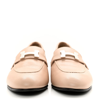 Hermes Goatskin Womens Paris Loafers 37.5 Beige Nude 2 of 9