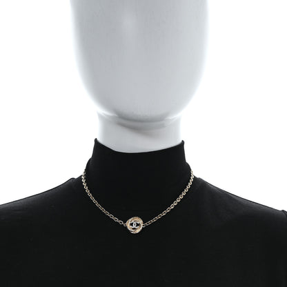 Chanel Metal Crystal CC Choker Necklace Light Gold 2 of 5
