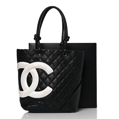 Chanel Calfskin Quilted Medium Cambon Tote Black White 17 of 17