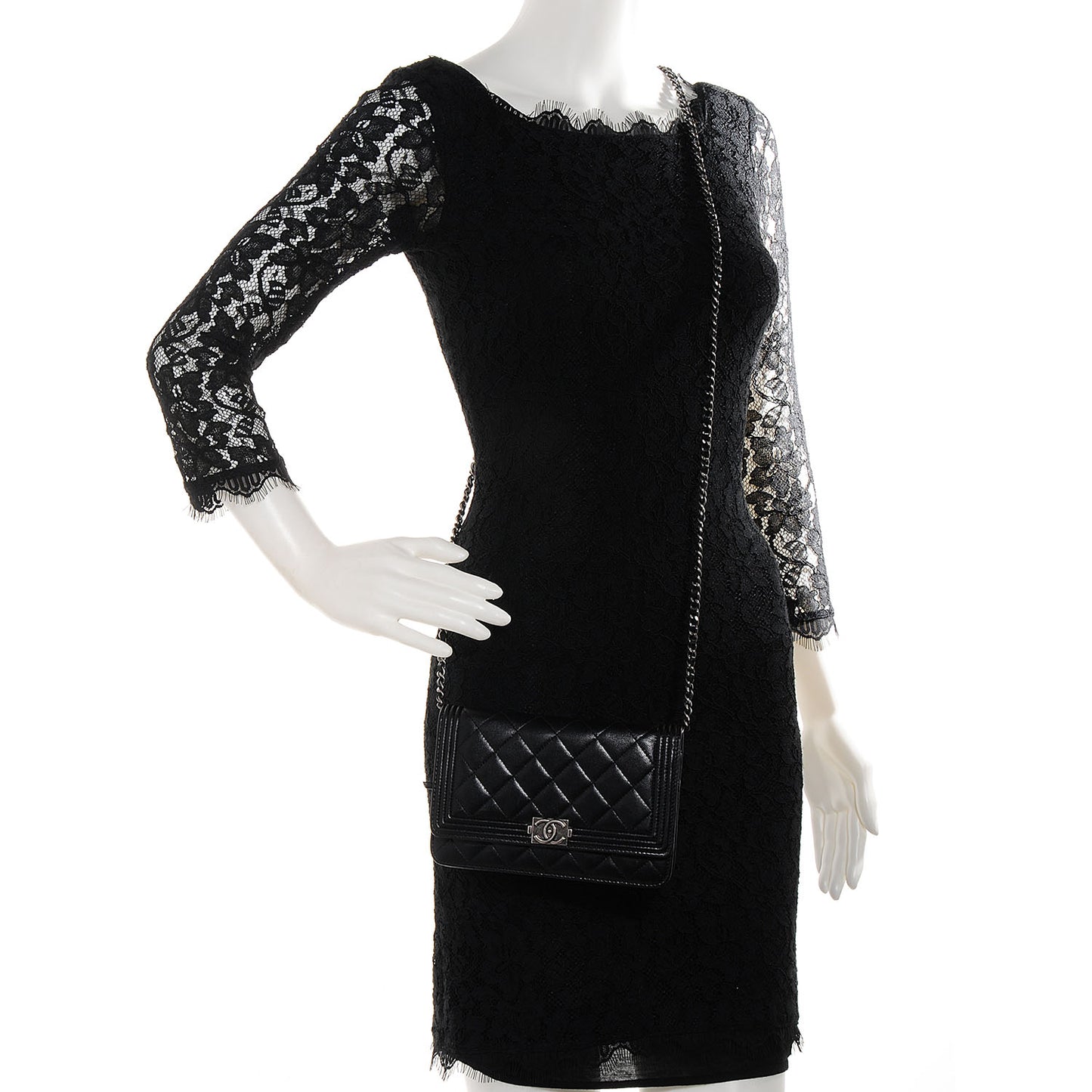Lambskin Quilted Boy Wallet On Chain WOC Black