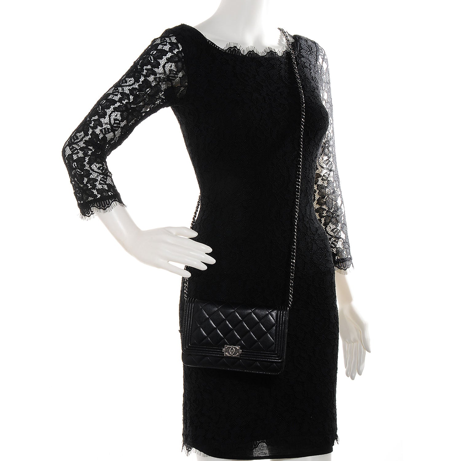 Chanel Lambskin Quilted Boy Wallet On Chain WOC Black 2 of 9