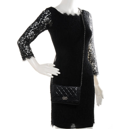 Chanel Lambskin Quilted Boy Wallet On Chain WOC Black 2 of 9
