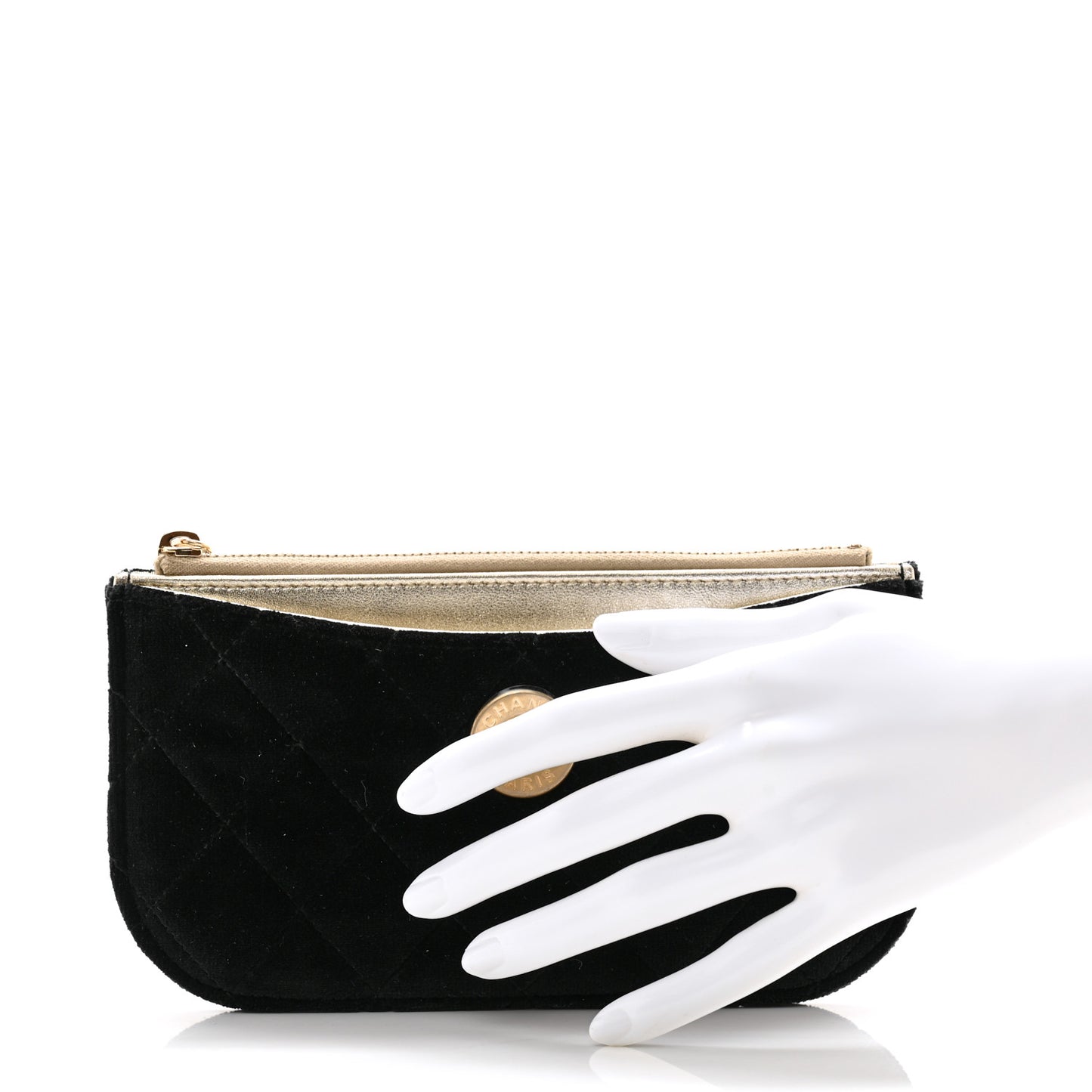 Velvet Metallic Lambskin Quilted Cosmetic Case Black