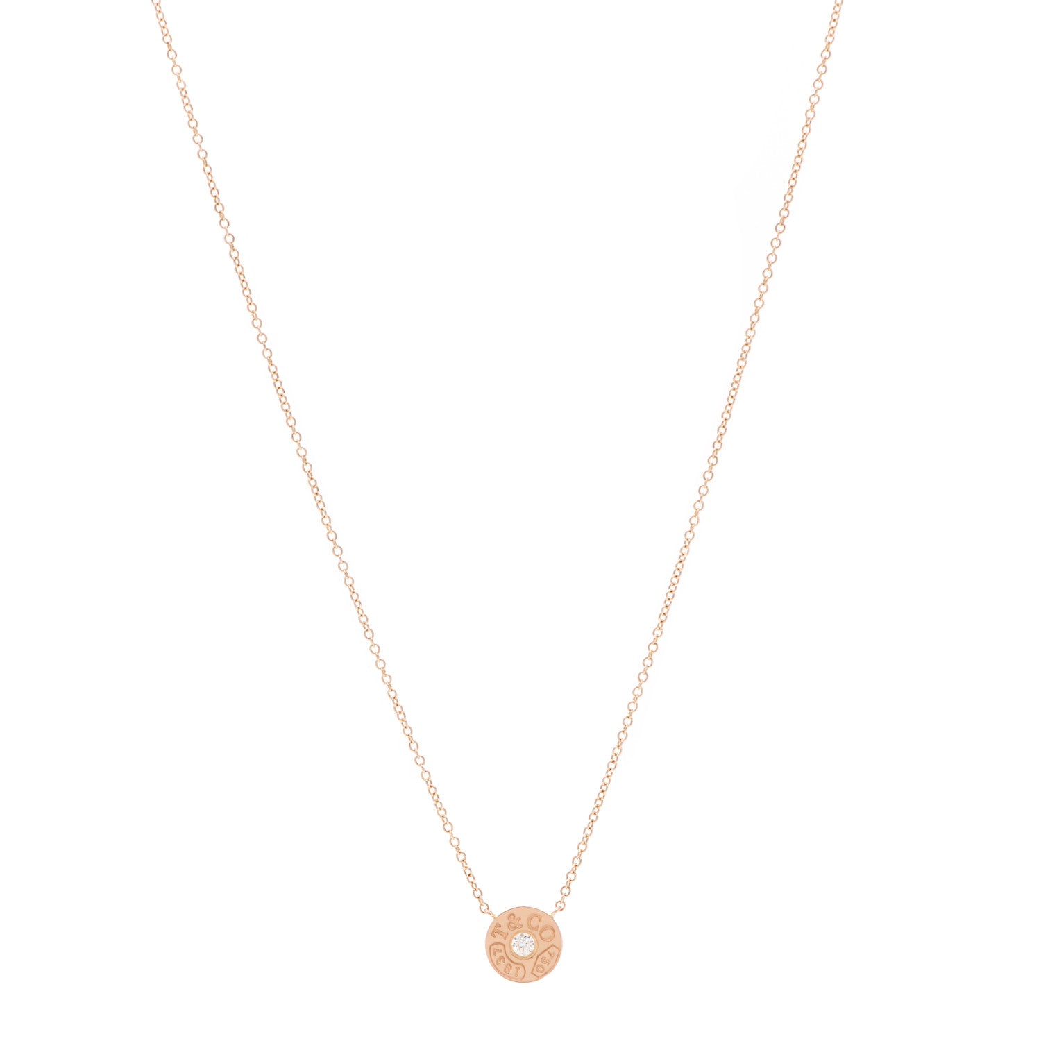 Tiffany 18K Rose Gold Diamond 1837 Circle Pendant Necklace 1 of 6