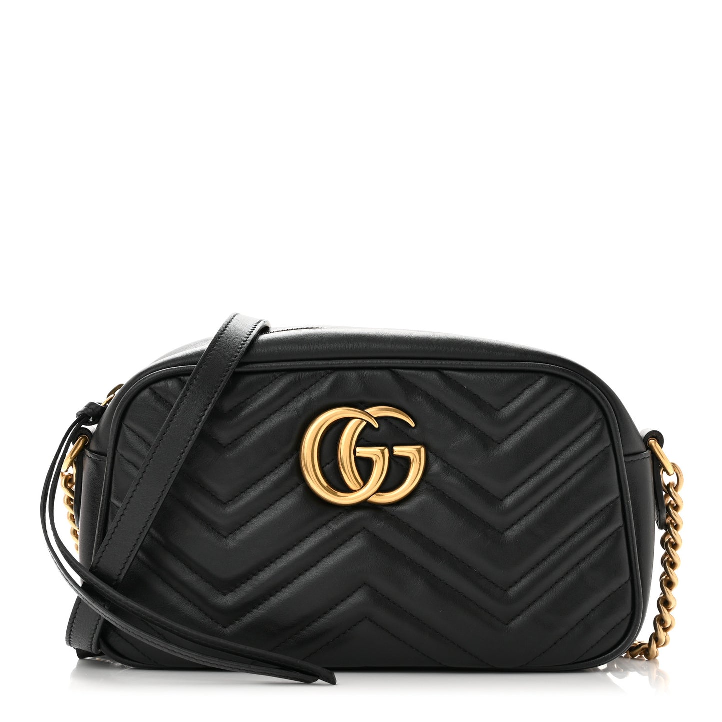 Calfskin Matelasse Small GG Marmont Chain Shoulder Bag Black