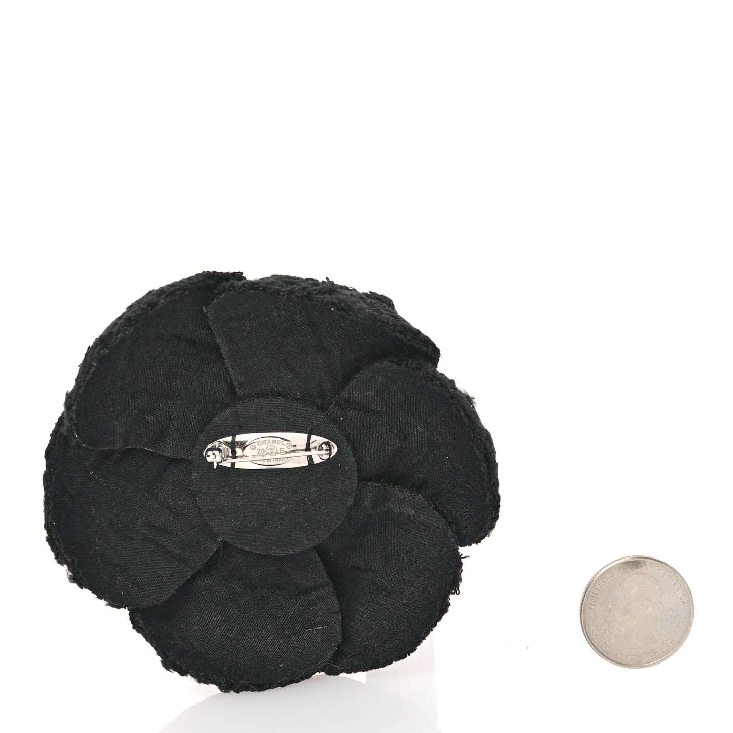 Tweed Camellia CC Pin Brooch Grey