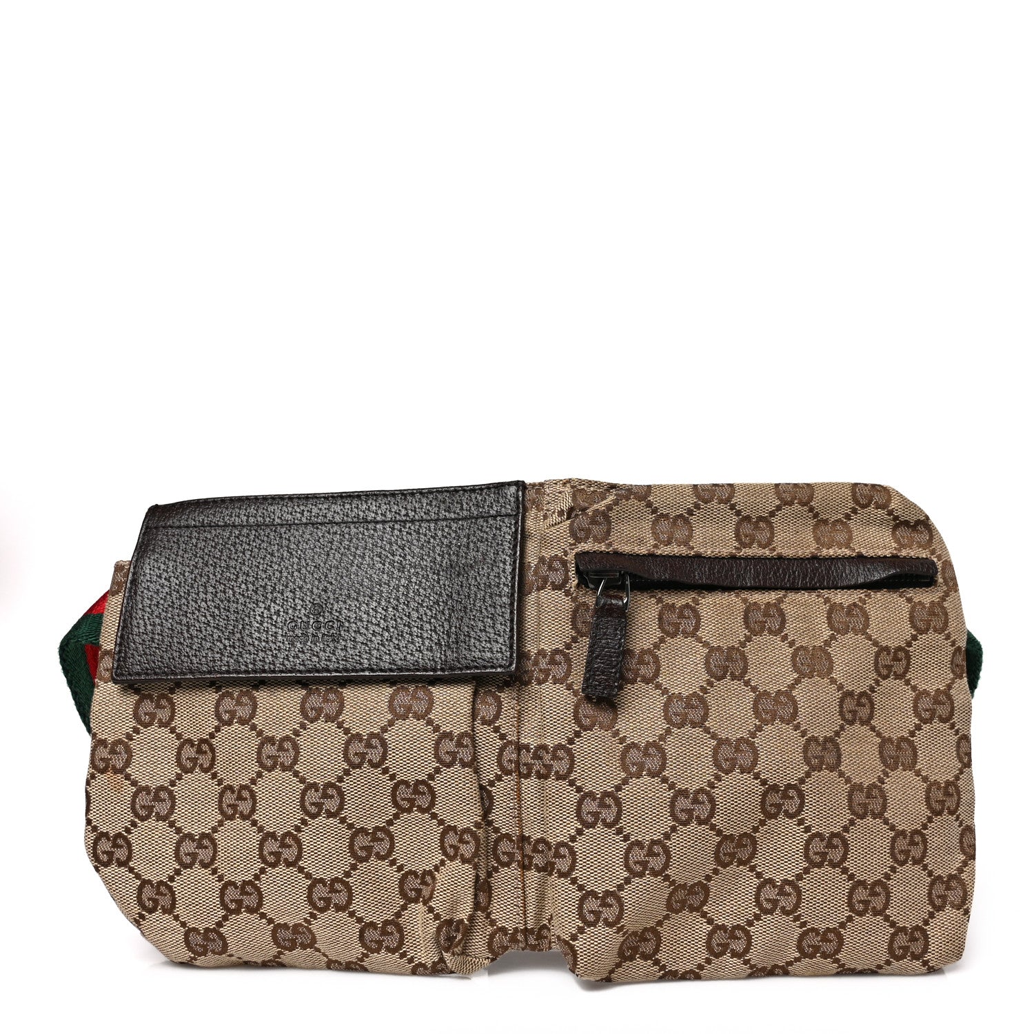 Gucci GG Monogram Web Double Pocket Belt Bag Dark Brown 1 of 8