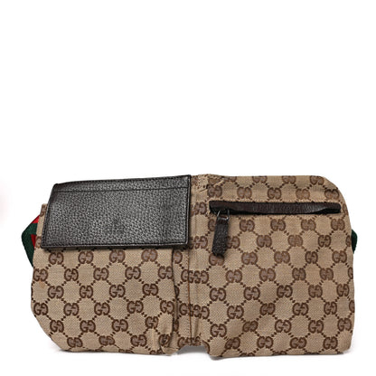 Gucci GG Monogram Web Double Pocket Belt Bag Dark Brown 1 of 8