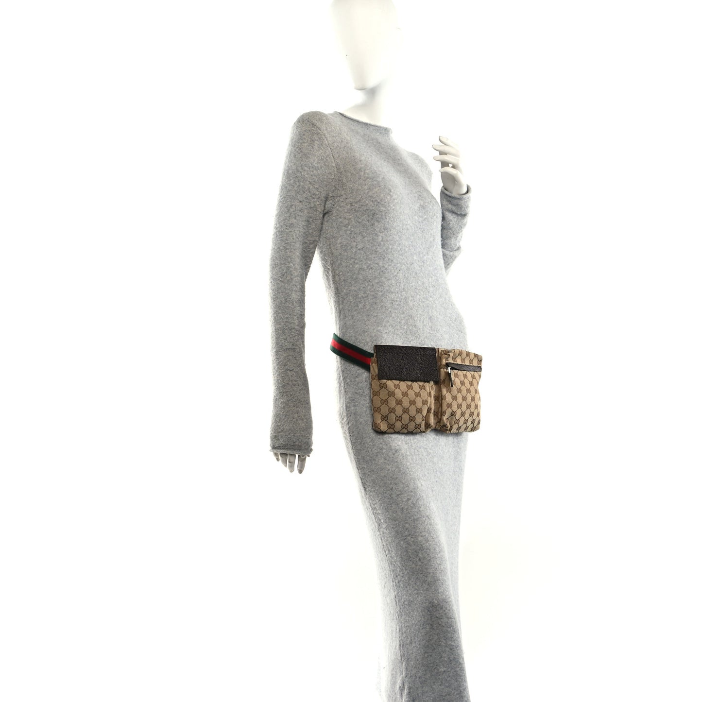 GG Monogram Web Double Pocket Belt Bag Dark Brown