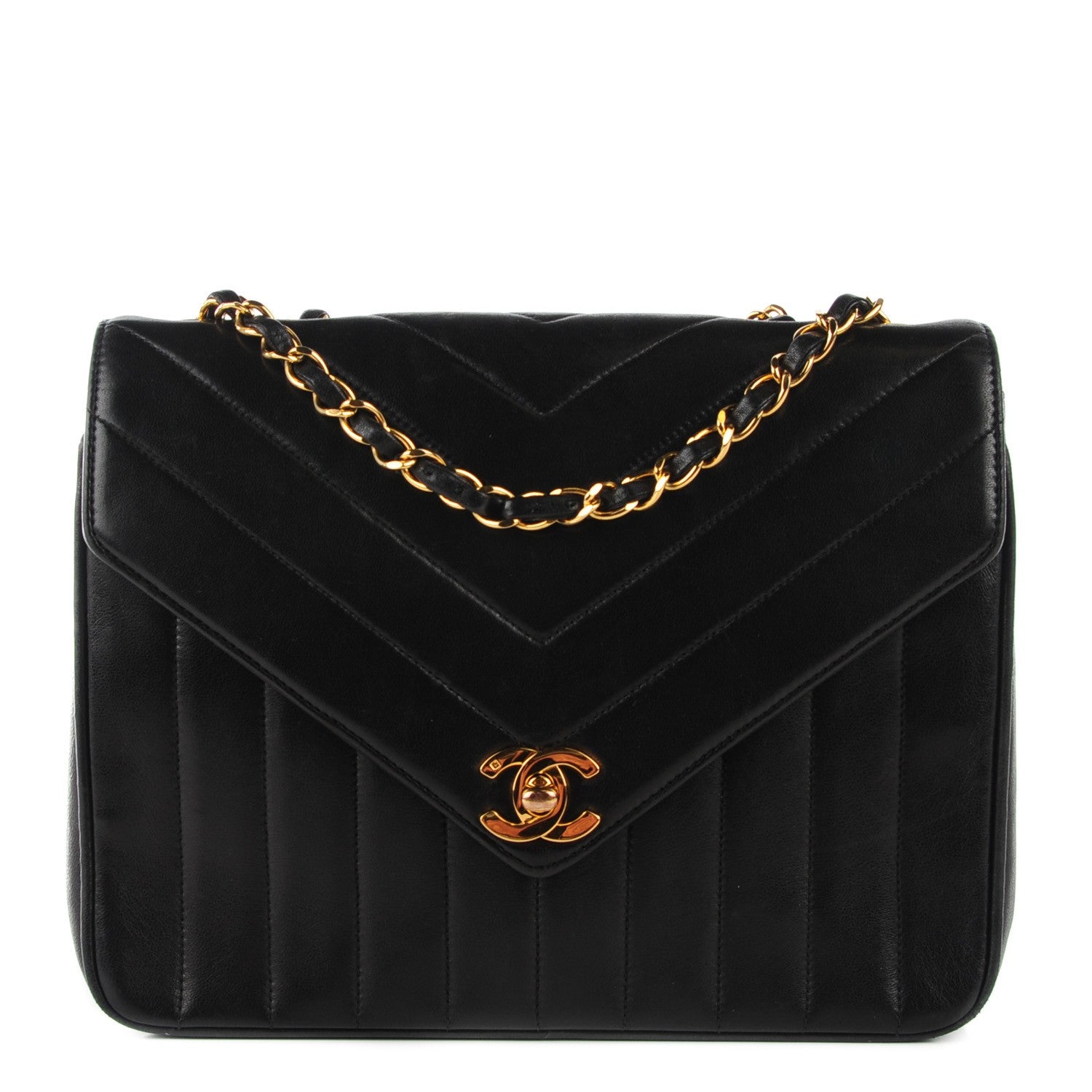 Chanel Lambskin Quilted Chevron Small Single Flap Black 149726 ...