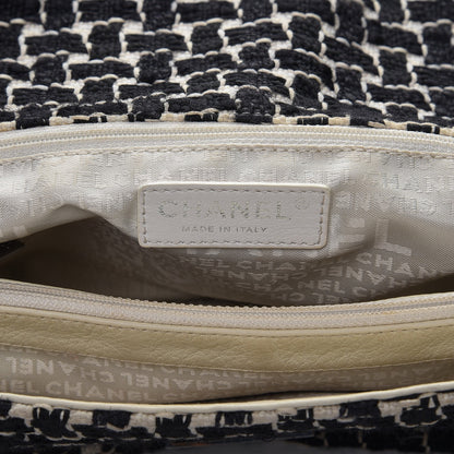 Chanel Tweed Calfskin Woven Single Flap Black Beige 7 of 12